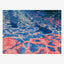 Original abstract water painting, coral pink and mint breaking across a deep blue surface