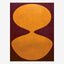 Original minimal abstract painting, two amber hourglass lobes in a deep oxblood dark ground