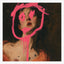 Original portrait painting, a classical face under a raw pink scrawl with paint running down