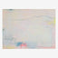 Original minimal abstract painting, pale blue landform on cream with pink horizon lines