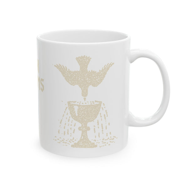 Ace of cups mug, cream on white