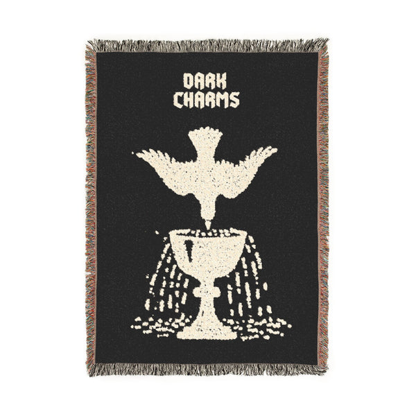 Ace of cups woven blanket, cream on black