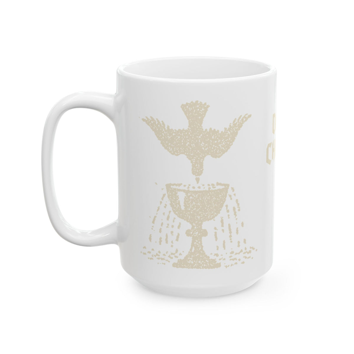 Ace of cups mug, cream on white
