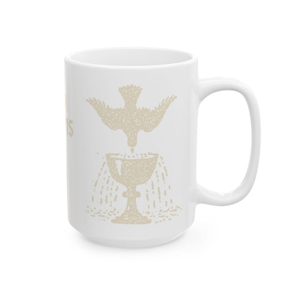 Ace of cups mug, cream on white