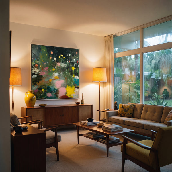 Medium original wildflower painting on the wall of a styled room