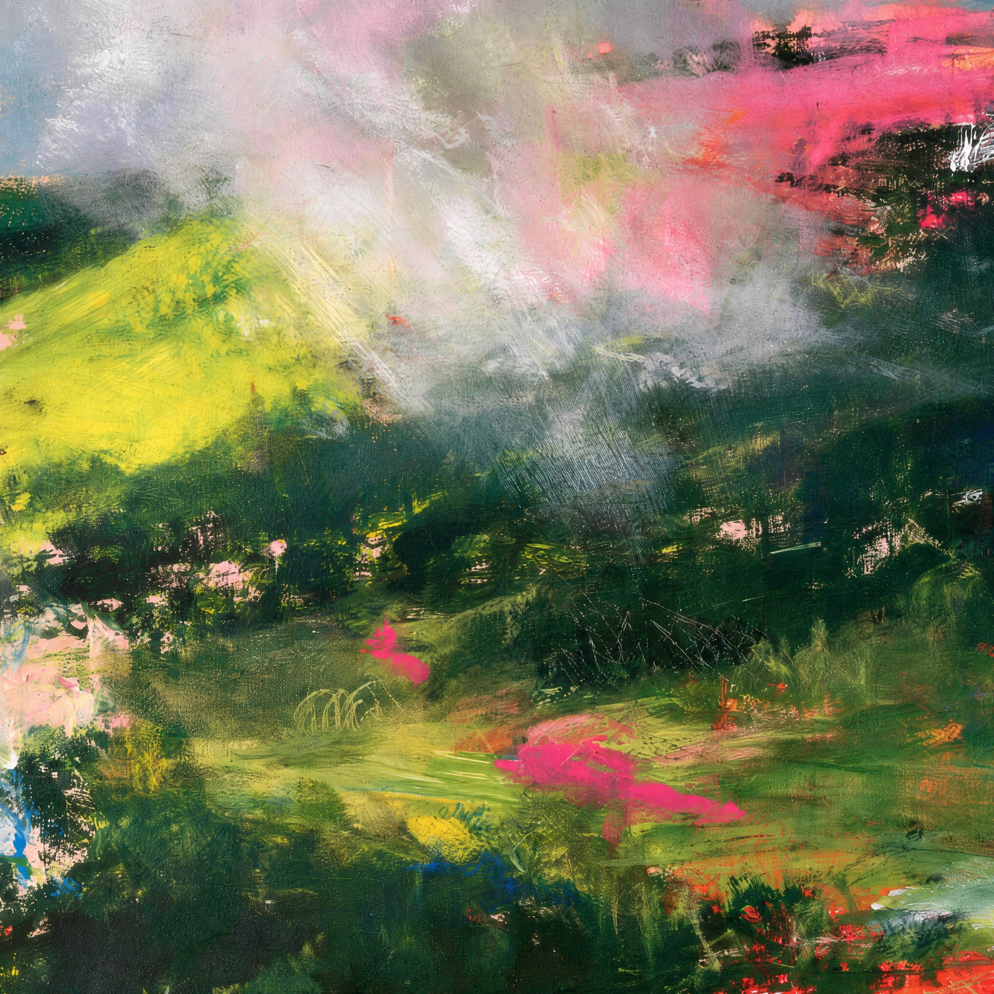 Close detail of the brushwork and paint texture on And she is of nature