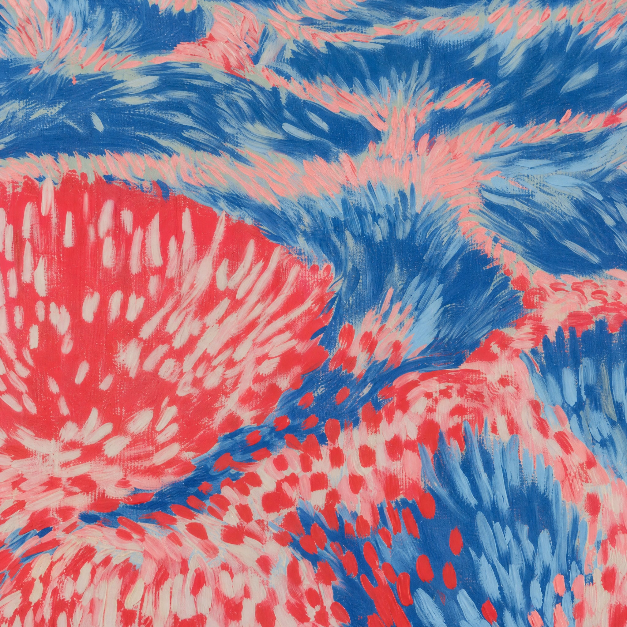Close detail of the brushwork and paint texture on Assassination at the aquarium