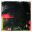 Original abstract landscape painting, red horizon tearing through dense black with gold scratches