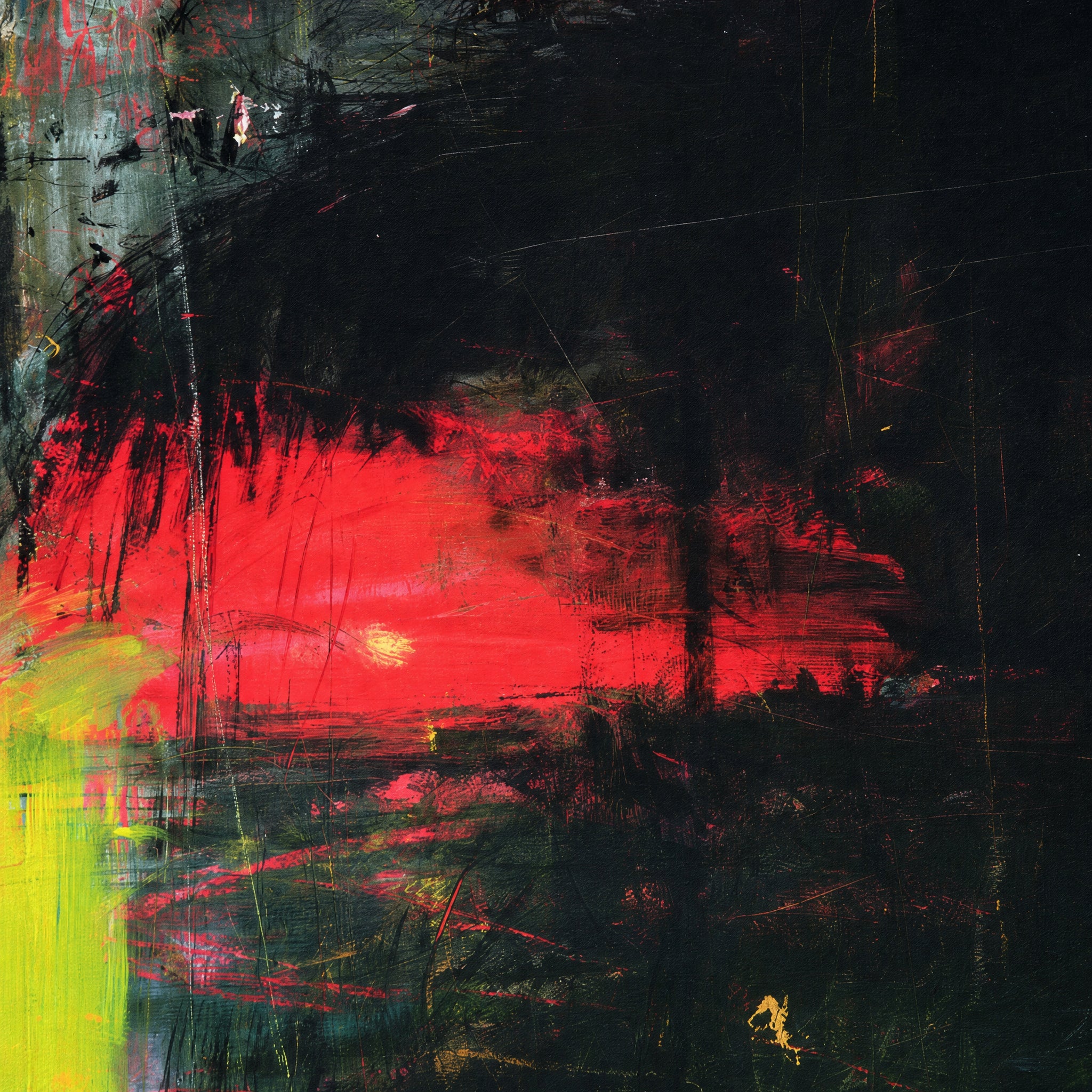 Close detail of the brushwork and paint texture on Corners of the earth