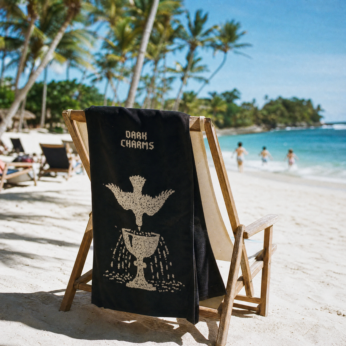 Ace of cups beach towel, black on cream