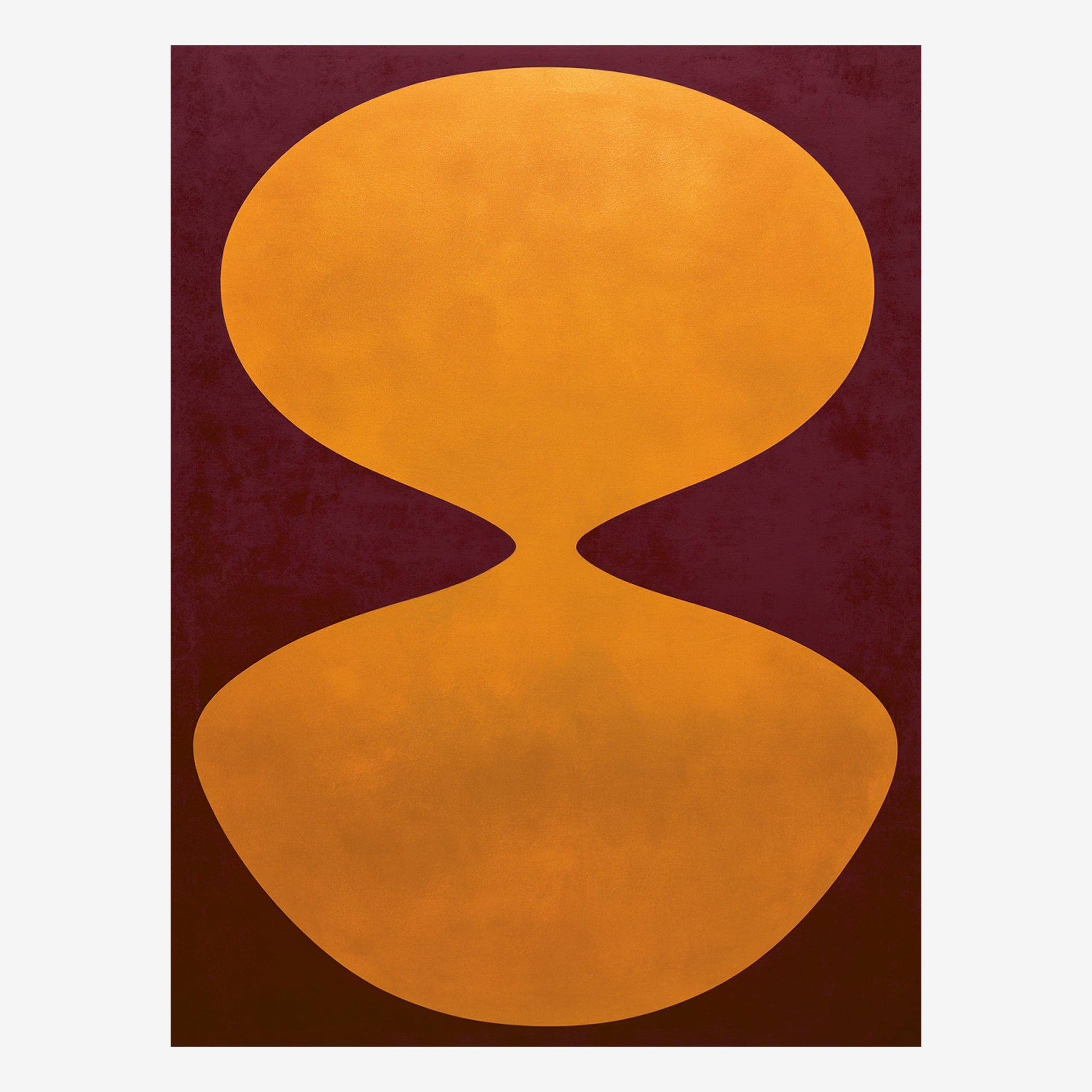 Original minimal abstract painting, two amber hourglass lobes in a deep oxblood dark ground Main image