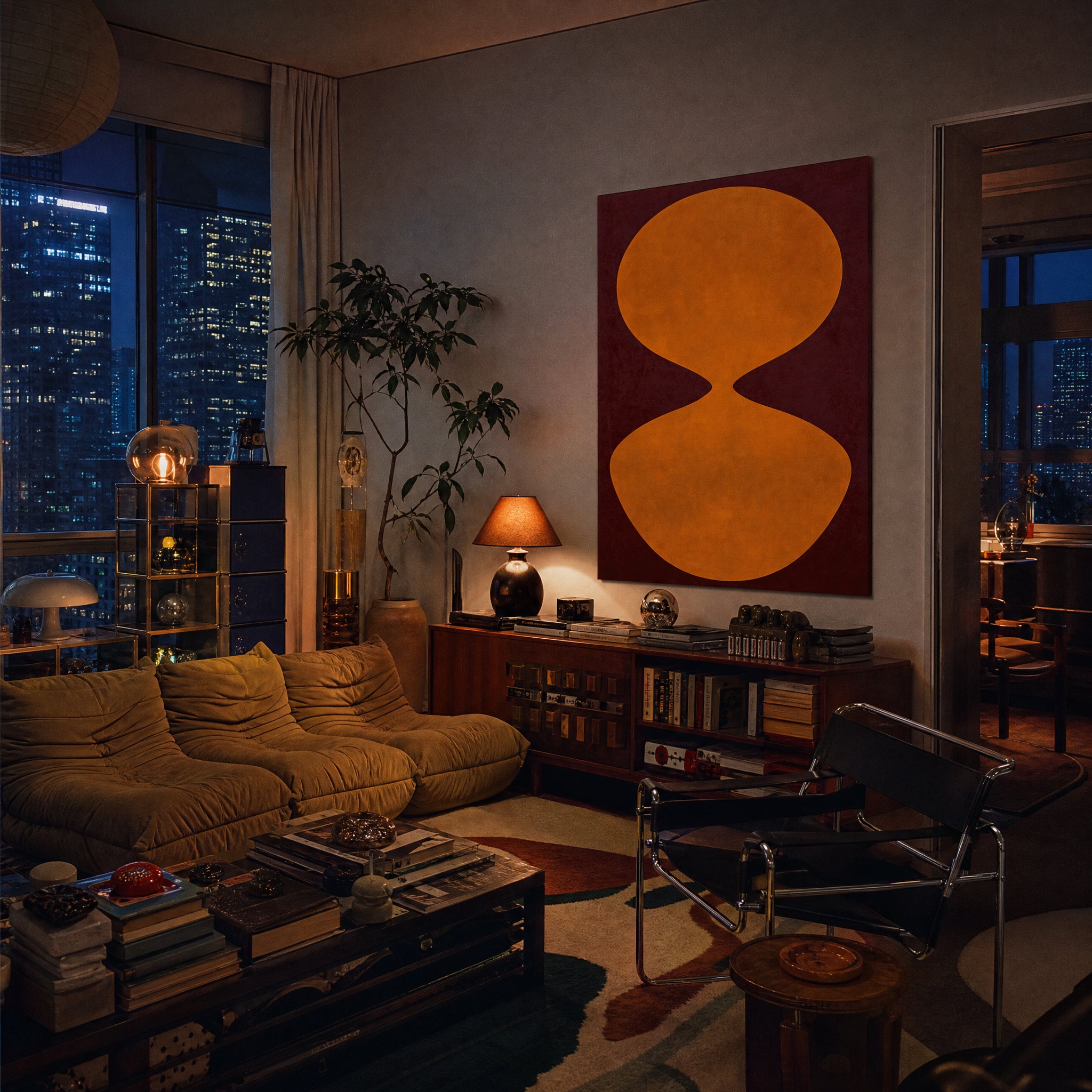 Medium original minimal abstract painting on the wall of a styled room