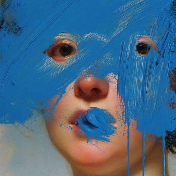 Close detail of the brushwork and paint texture on Flesh and the devil