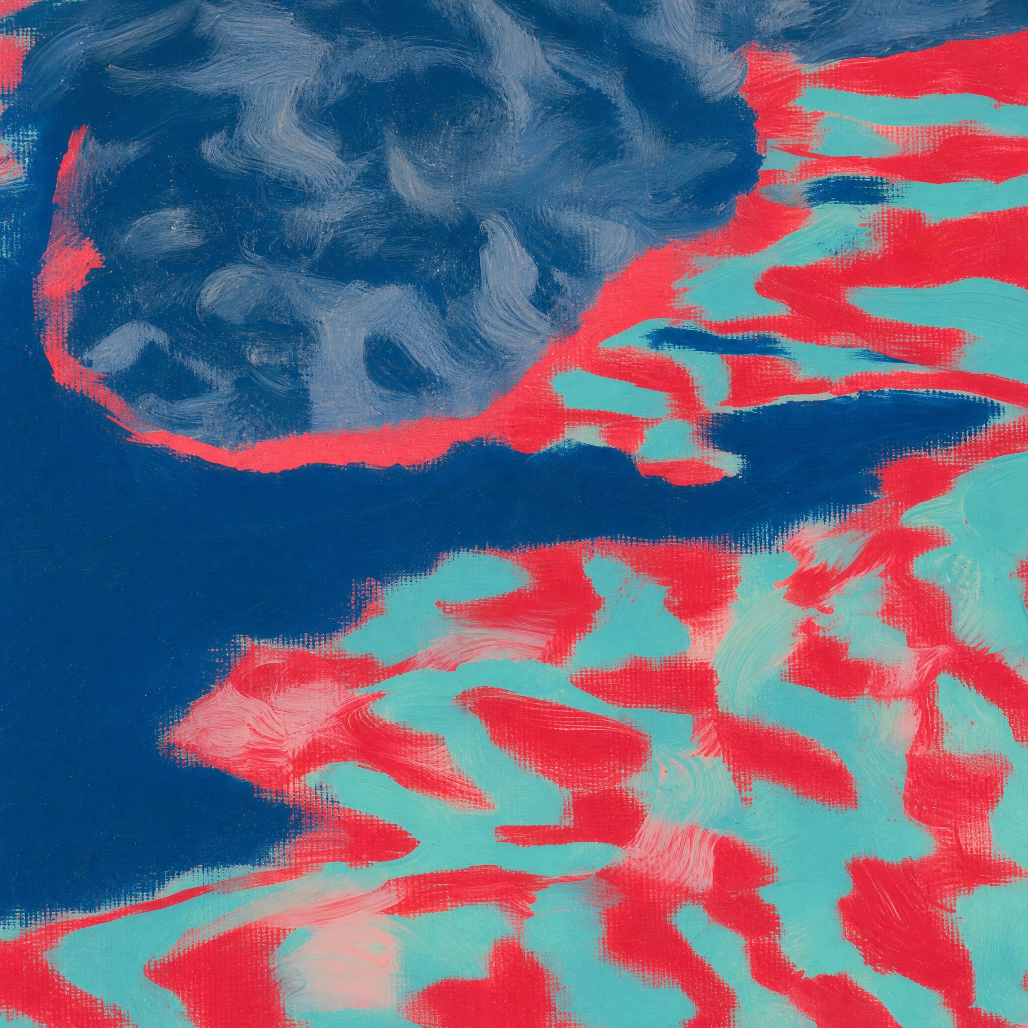 Close detail of the brushwork and paint texture on Get out on the island
