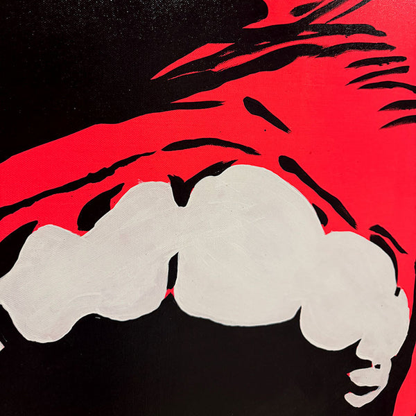 Close detail of the brushwork and paint texture on Hard work