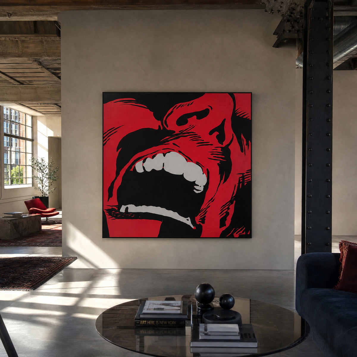Large original painting Hard work filling a wall in a styled interior