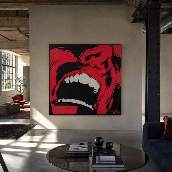 Large original painting Hard work filling a wall in a styled interior