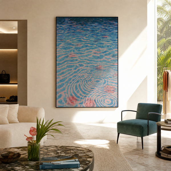 Large original painting I'm quite shallow actually filling a wall in a styled interior