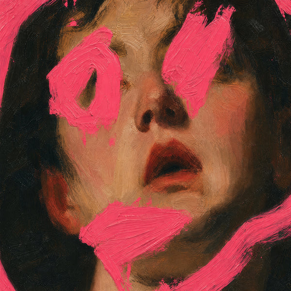 Close detail of the brushwork and paint texture on I should not love because I had no proof