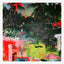 Original tropical abstract painting, hot red and acid green against black jungle at sundown