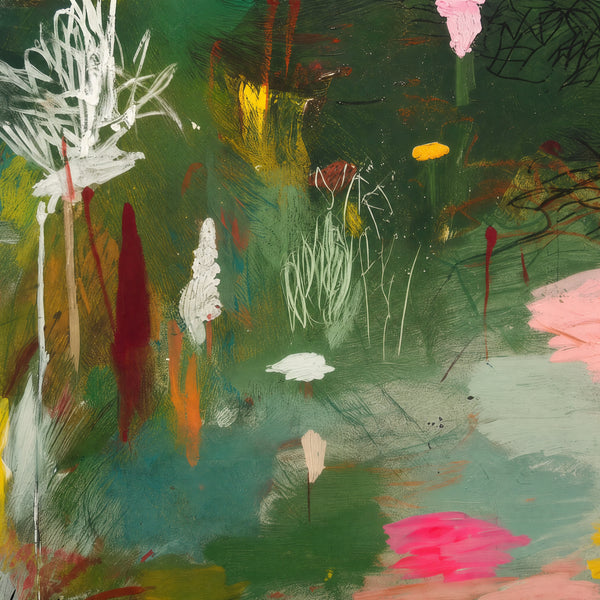 Close detail of the brushwork and paint texture on Leaves are falling fast