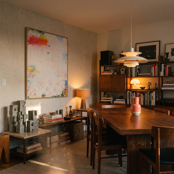 Medium original floral abstract painting on the wall of a styled room
