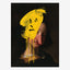 Original portrait painting, an old master's face half covered by a dripping yellow cartoon