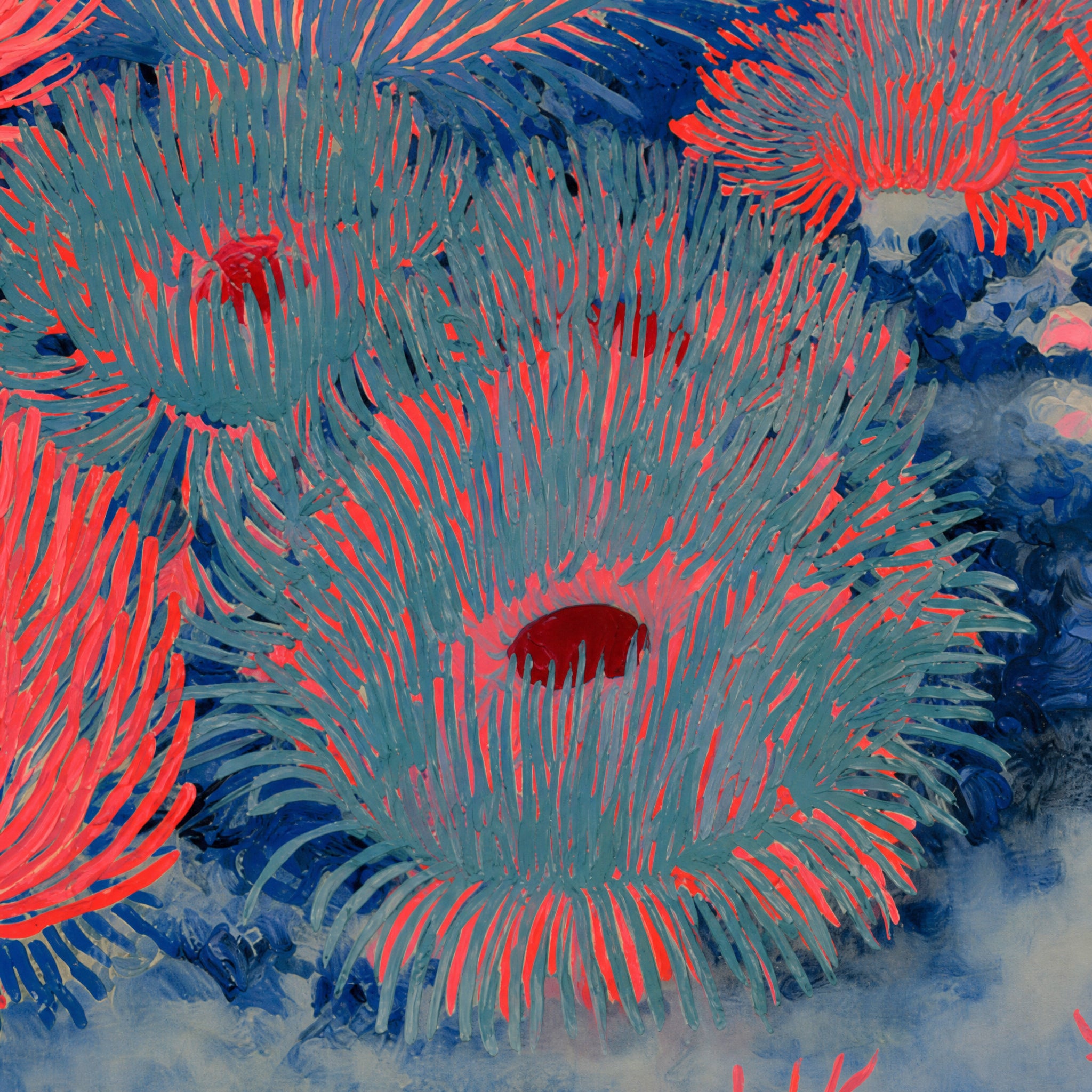 Close detail of the brushwork and paint texture on Reef Bouquet