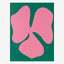 Original bold floral painting, single pink three petal flower on a deep saturated green ground